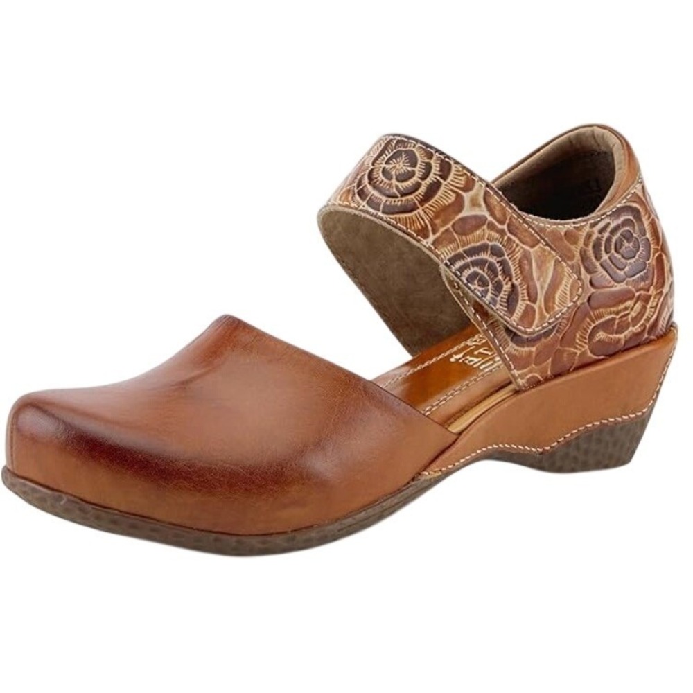 Spring Step L'Artiste Gloss Pansy Leather Mary Jane Wedges Floral Loafers 40 9